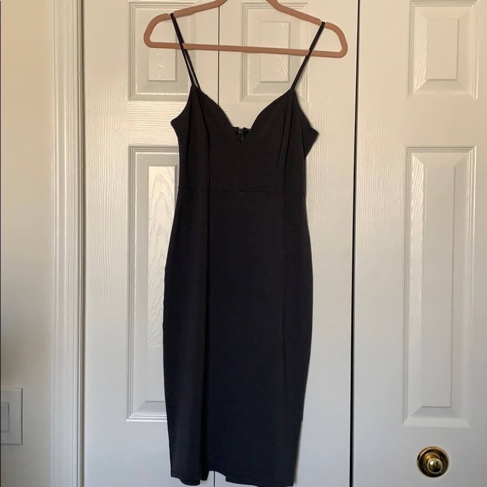 Gray, jersey knit, spaghetti strap dress